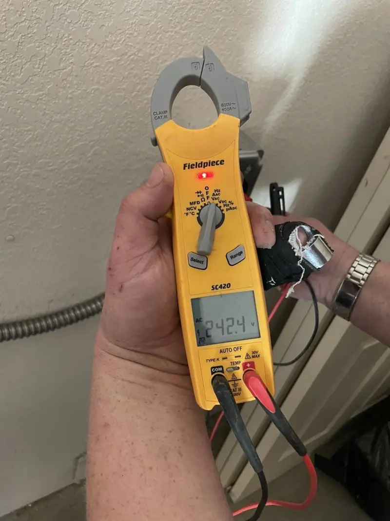 Voltage testing with clamp meter during Hot Tub / Pool Electrical Wiring in Hugoton